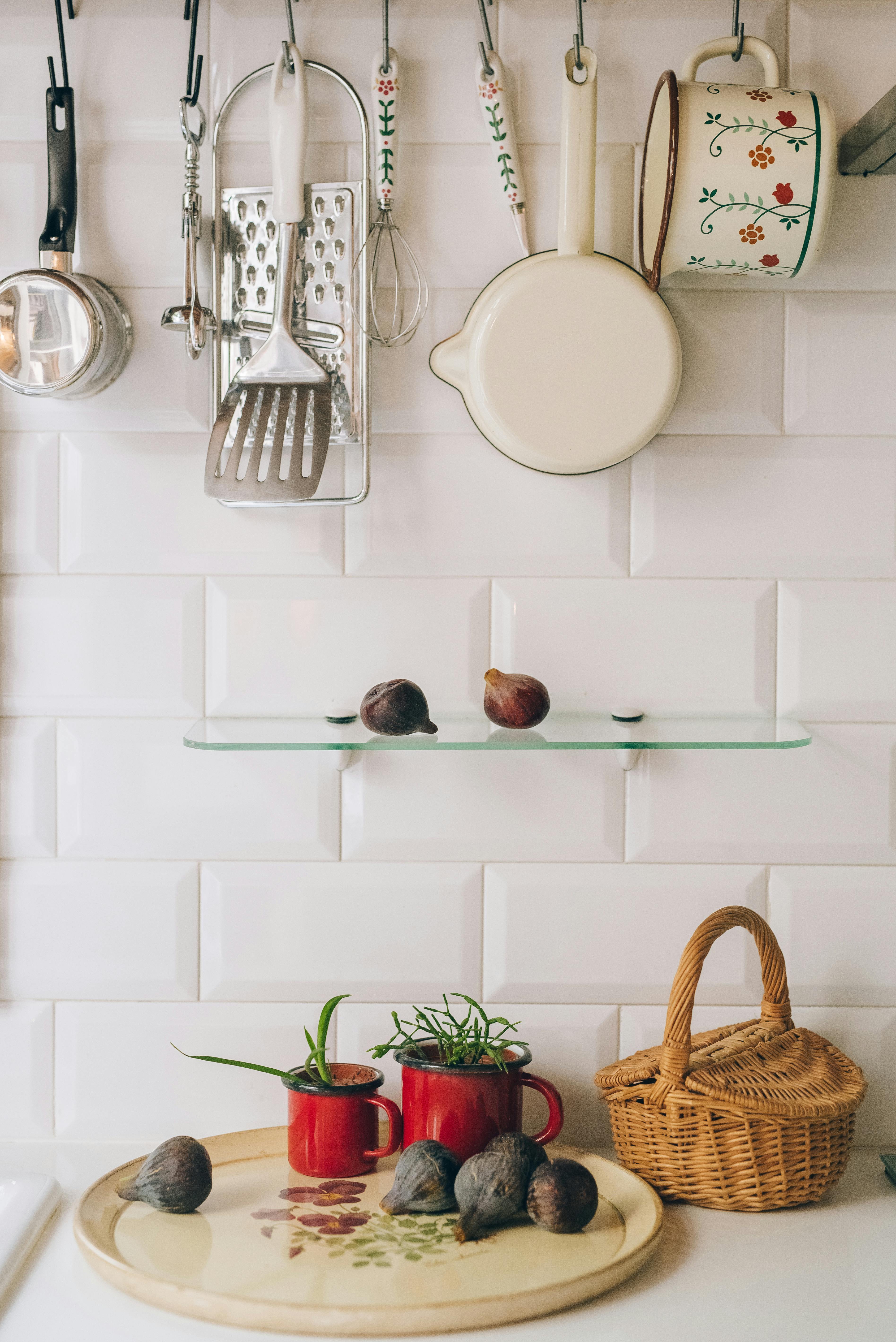 Kitchen utensils arranged for cooking